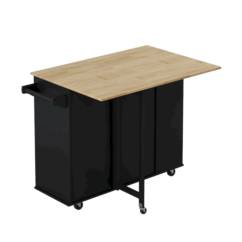 Foldable Kitchen Island Cart with Spice Rack, Towel Holder & Wine Rack