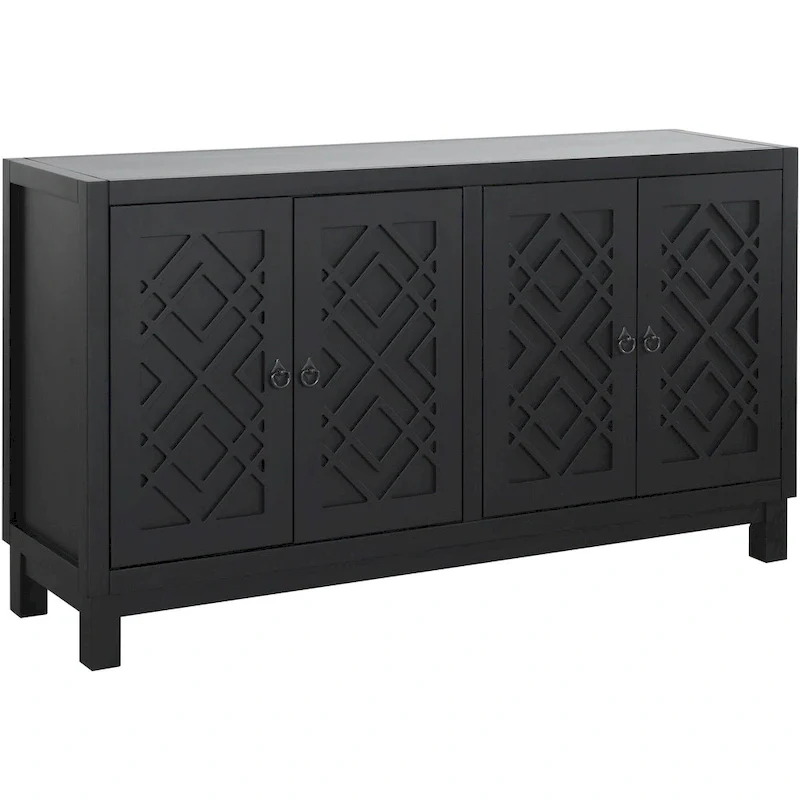 White / Black / Light Gray 4-Door Buffet Sideboard, Rhombus Pattern