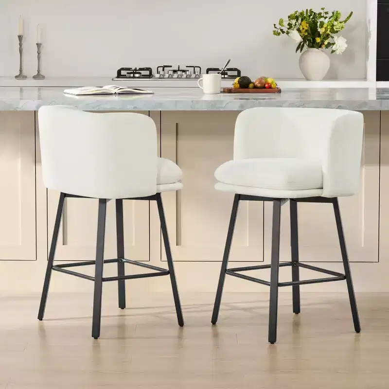 Spruce&Spring Upholstered Barrel-Back Swivel Counter Stool with Double-layer Seat & Metal Base