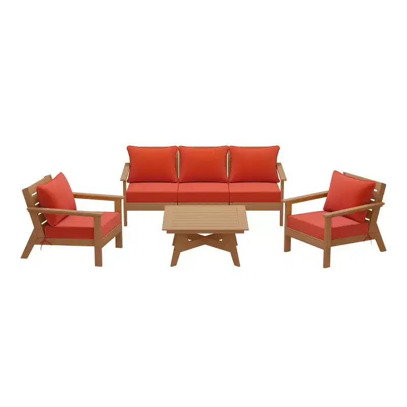 WestinTrends Avalon Outdoor 6-Piece Modular Sectional Patio Furniture Sofa Set, Teak/Orange