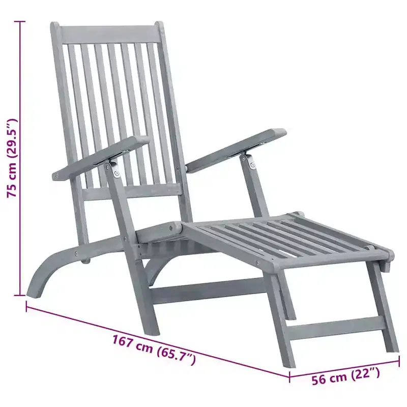 vidaXL Deck Chair Solid Acacia wood Standard Foldable Deck Chair
