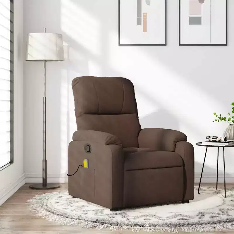 vidaXL Massage Recliner Chair - Brown Microfiber Manual Reclining Armchair with Vibration Massage & Side Pocket for Living Room, Lounge