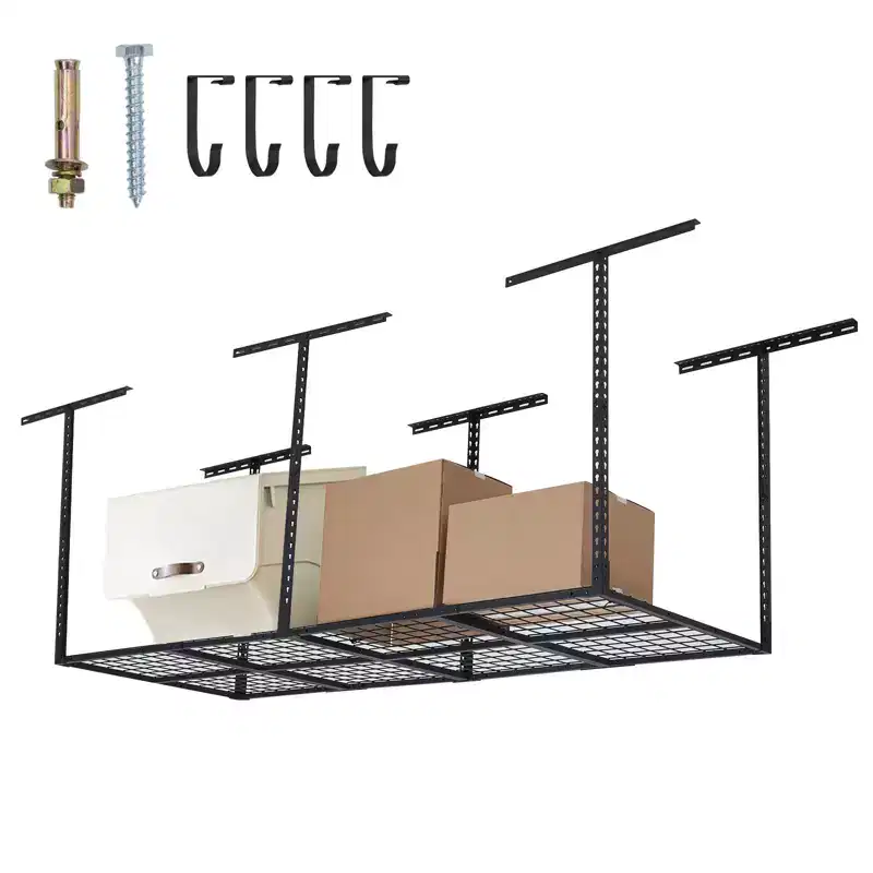 Heavy-Duty Overhead Garage Storage Rack Set  Adjustable Metal Ceiling Organizer for Travel, Maximizes Space, 600lbs Capacity, 3x8Ft
