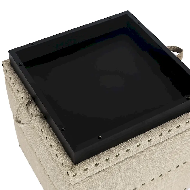 Adeco Fabric Square Ottoman with Tray