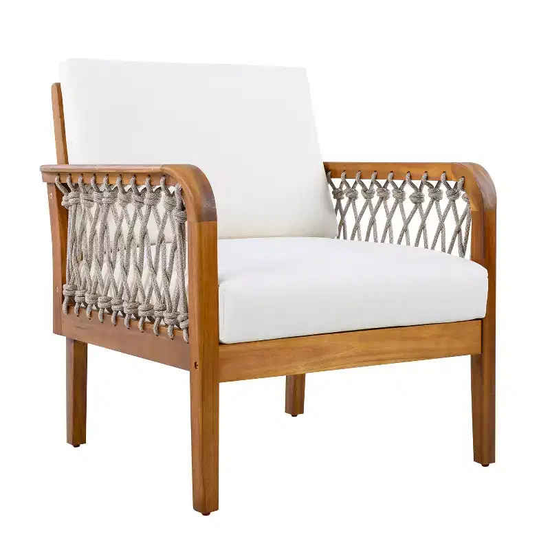 ModernLuxe Patio Accent Chair Rope Outdoor Club Chair Dining Chair Single Lounge Chair Armchair with Soft Cushion & Weather-Resistant Frame