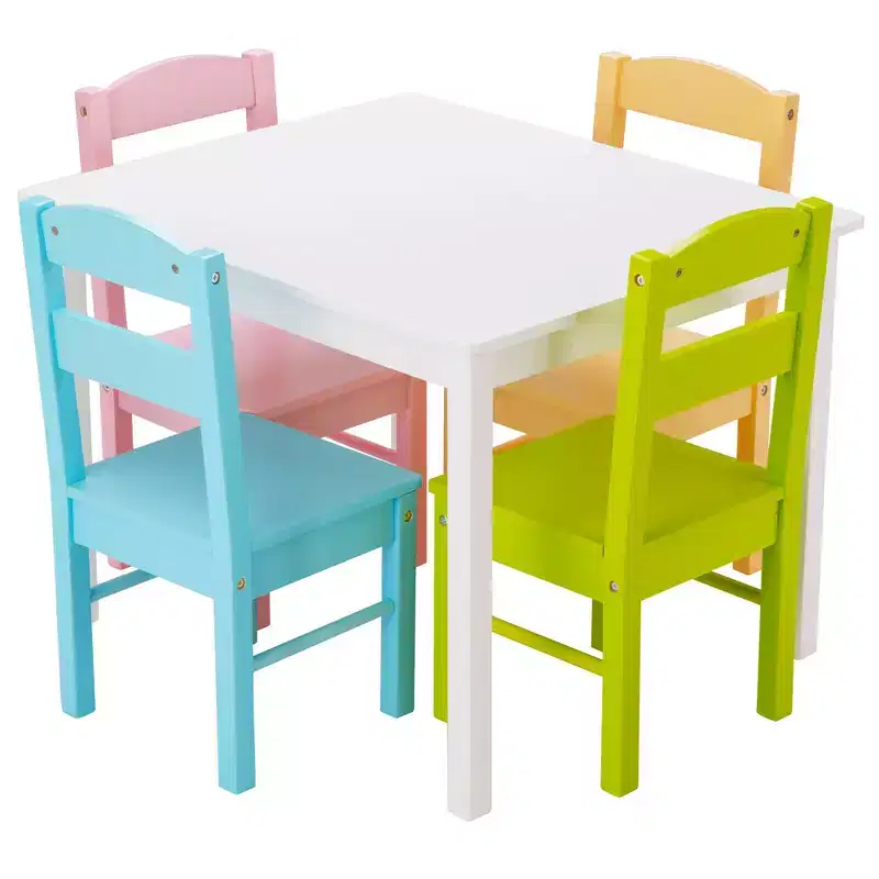 5-Piece Kids Wood Table & Chair Set – Colorful, Ages 2–6, Pine & MDF, EPA Certified