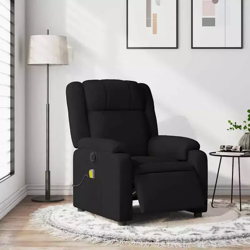 Electric Massage Recliner Chair - Black Fabric with Vibration Massage & Adjustable Footrest