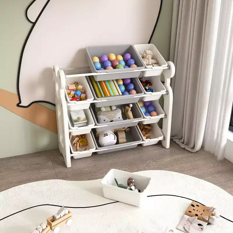 Enzo Modern Polyethylene Kids Toy Storage Organizer with 12 Bins and Shelves