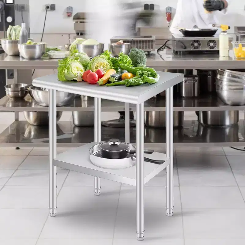 Stainless Steel Work Table with Wheels, Heavy-Duty Adjustable Workbench for Kitchen, Restaurant, Garage