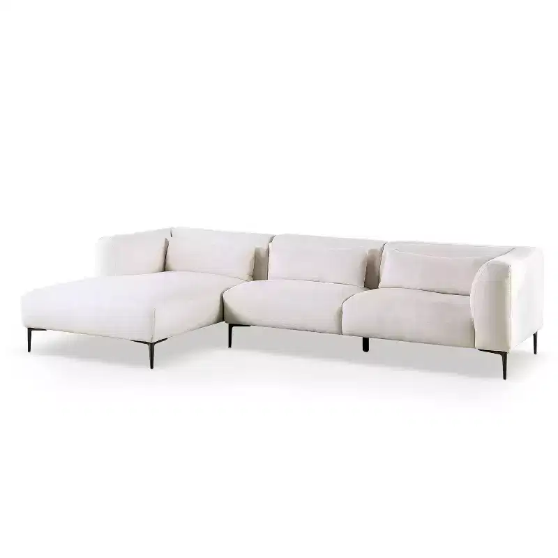 HOMES: Inside + Out Plumeria L Shaped Sectional Left Chaise with Feather Blend Cushions Linen White