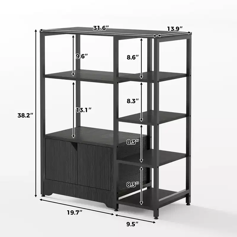 GustoWave Bakers Rack with Storage Cabinets,Industrial 5-Tier Coffee Bar Cabinet Shelves,Farmhouse Freestanding Kitchen Microwave Stand