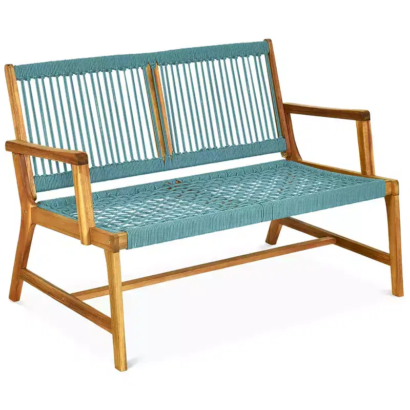 Costway 2-Person Patio Acacia Wood Bench Loveseat Chair Garden Furniture Black\\Grey\\Turquoise