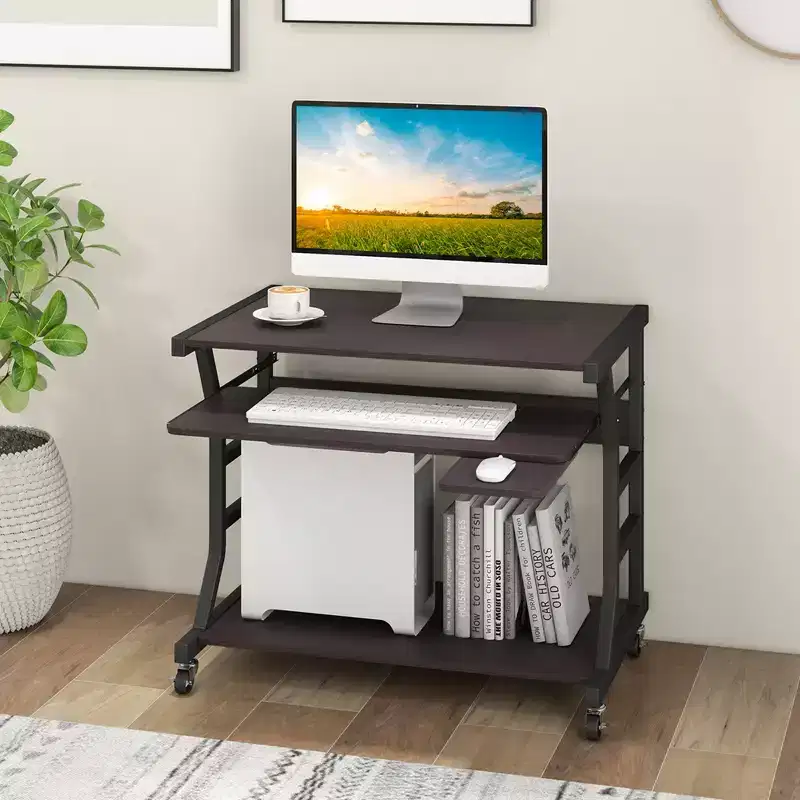 Costway 29.5'' Mobile Computer Desk Rolling Laptop Cart with Pull-out Keyboard Tray & Shelf