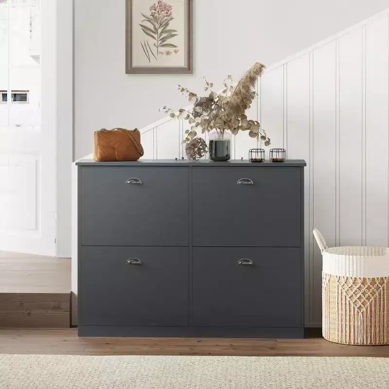Shoe Cabinet, Narrow Shoe Rack with 4 Drawers and Metal Handle, Shoe Storage for Entryway, Foyer, Hallway, Bedroom