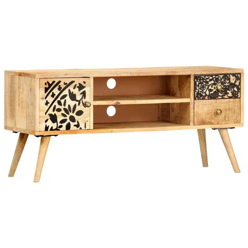 vidaXL TV Stand Natural Mango Wood with Black Accents