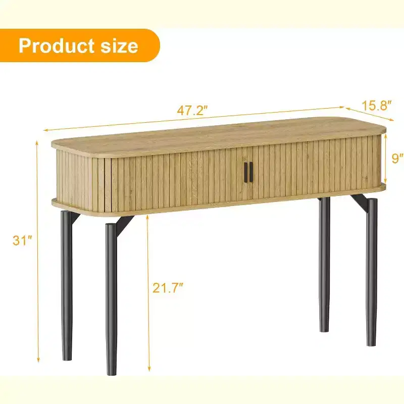 COZONY Fluted Console Table with Storage, Wood Sofa Table Sliding Door Entryway Table for Living Room Couch Hallway