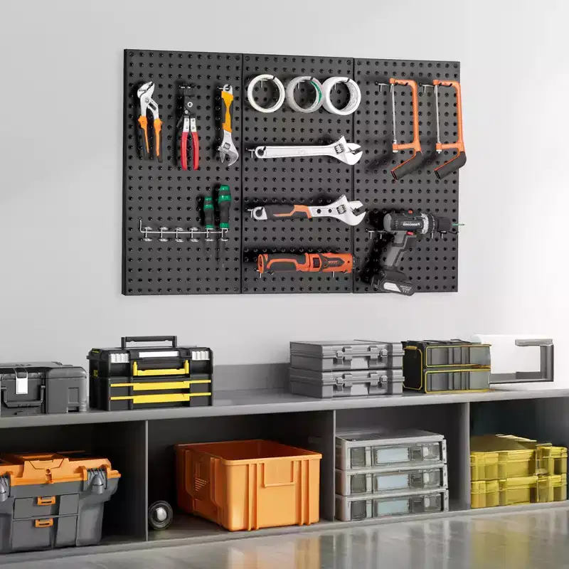 VEVOR Metal Pegboard Panels, 24 x 12 Pegboard, 3 Panels, Heavy Duty Steel Peg Board Wall Organizer, Black