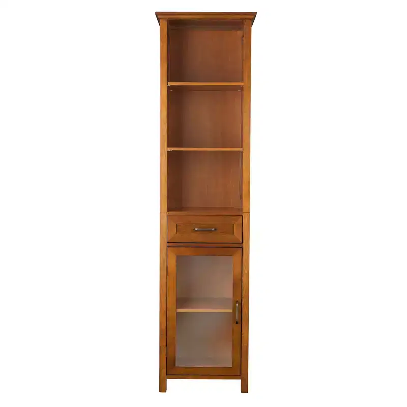Teamson Home Avery Freestanding Linen Cabinet with Glass Doors, Drawer & Shelves