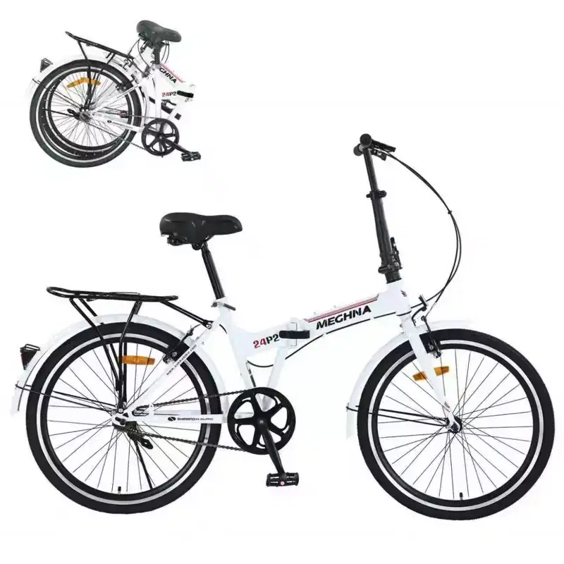 NAYSAYE 24 Inch Folding Bike For Adults With Fenders Steel Frame Single Speed City Commuter Bicycle, Light White, 63*22.83*45.6
