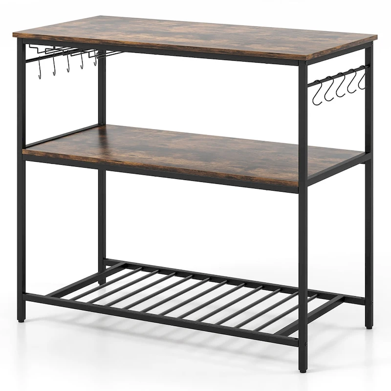 Gymax Kitchen Island 3-Tier Prep Table with Wine Glass Holders Large