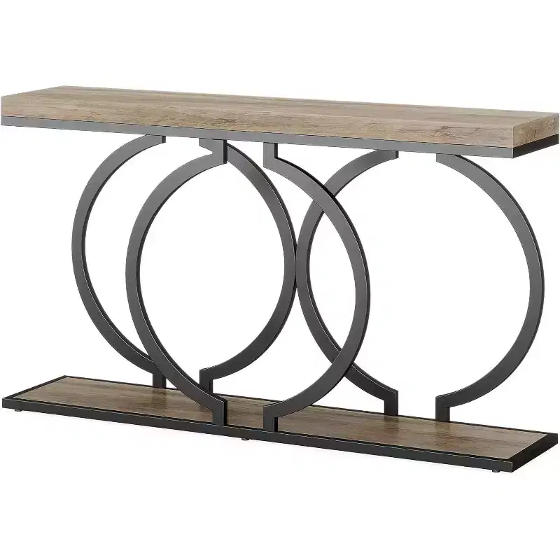 Tribesigns 55 inch Wood Console Table, Narrow Entryway Table with Geometric Metal Frame for Living Room Entrance