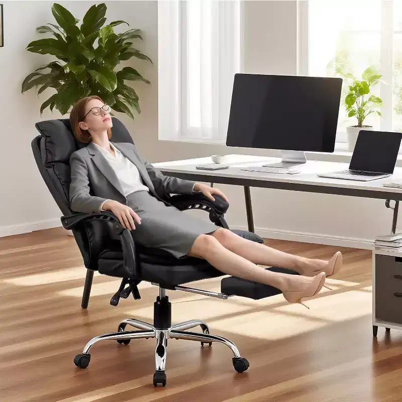 Office Desk Chair, PU Material, Adjustable headrest and Lumbar Support, Reversible armrests - for Home Office, Study or Workplace