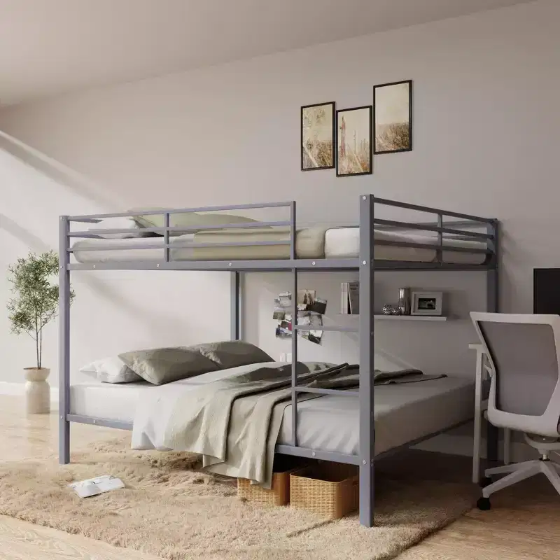Metal Full Over Full Bunk Bed with Ladder 56.5