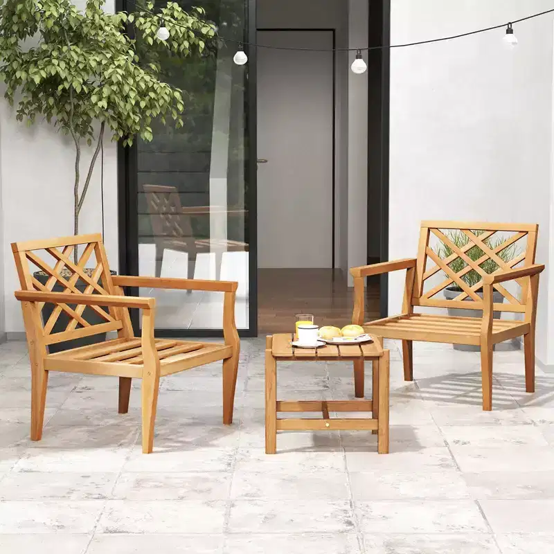 Costway 3PCS Patio Dining Set End Table & Chiars Set of 2 w/ Cozy Backrest Solid Legs