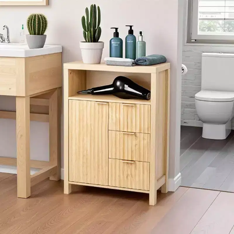 Free-Standing Cabinet Oak 3-Drawer 1-Door Bathroom Livingroom