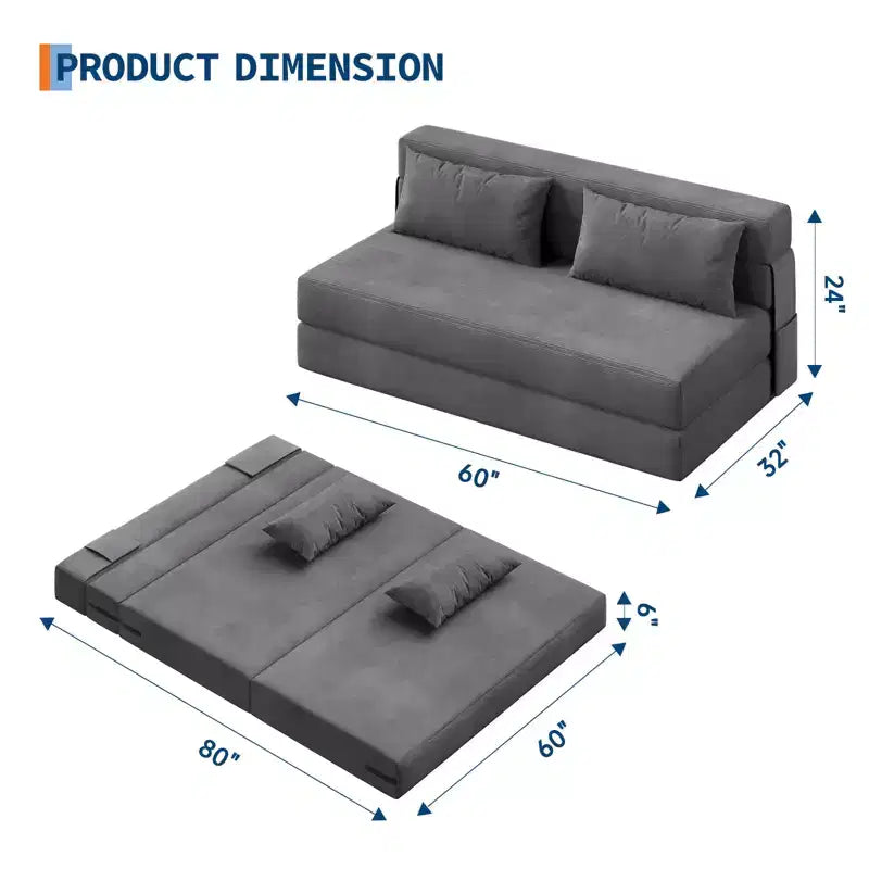 4-in-1 Folding Sofa Bed & Chair - Convertible Loveseat Sleeper, Fold-Out Couch with Pillow, Tufted Floor Lounge for Living Room & Bedroom Use