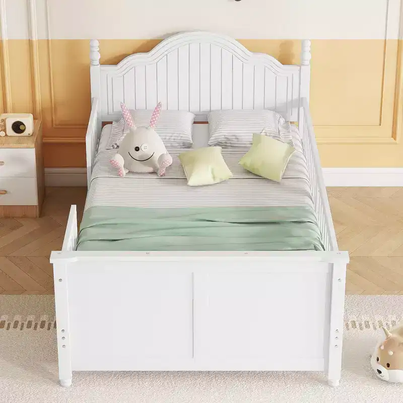 Twin Size Wood Platform Bed for Kids with Headboard and Footboard, White