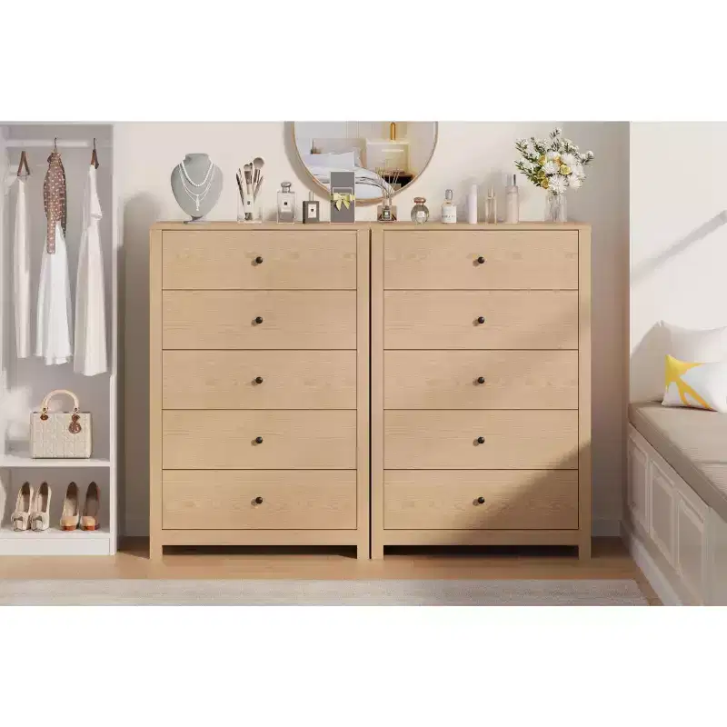 5-Drawer Wood Storage Dresser for Bedroom, Modern Simple Chest of Drawers with Deep Drawers for Living Room, Hallway, Entryway
