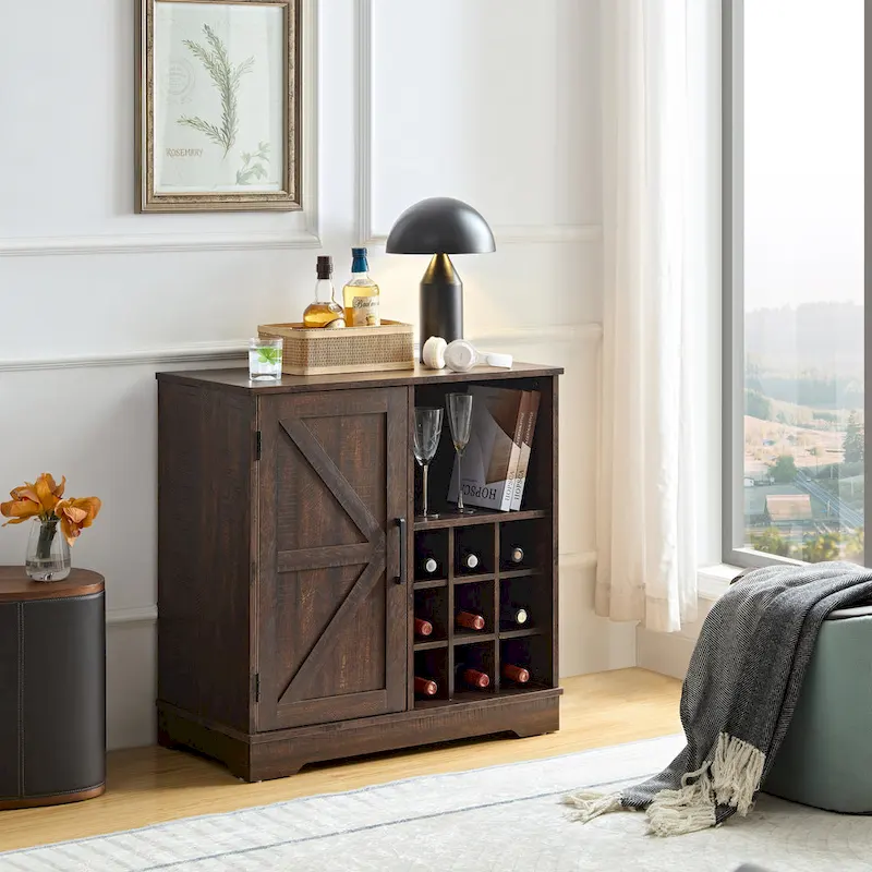 Farmhouse Sideboard Cabinet with Wine Rack, Drawer & Adjustable Shelves