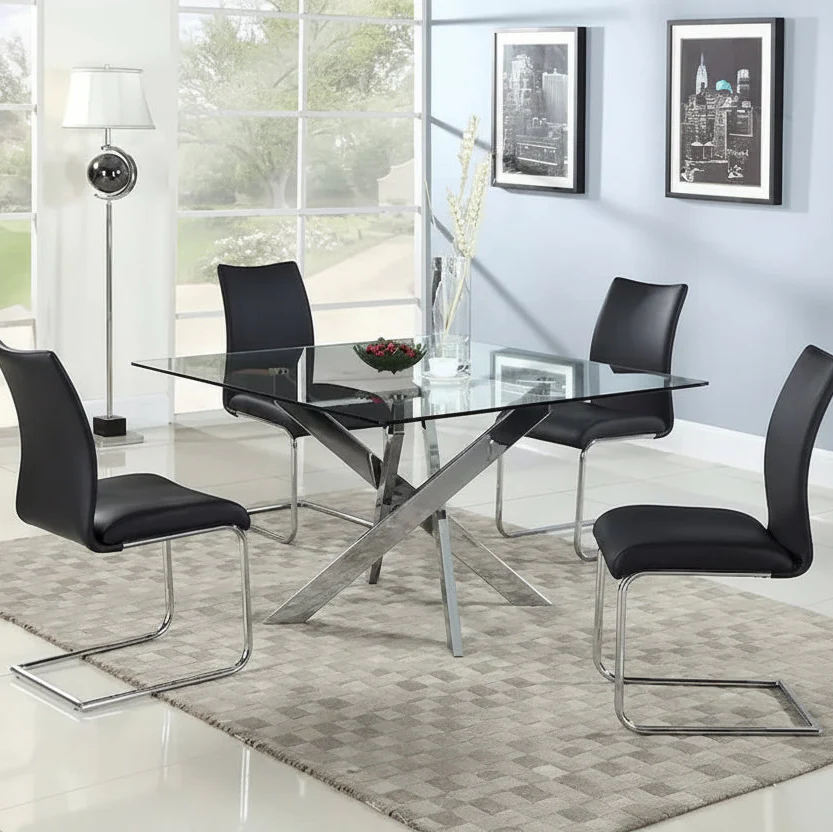 Square Glass Dining Table with Chrome Base