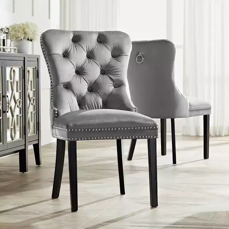 55 Downing Street 55 Downing Annabelle 20 Tufted Gray Velvet Dining Chairs Set of 2