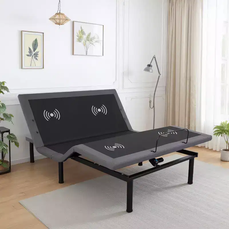Adjustable Bed Frame with Massage, Head & Foot Incline, 2 Built-in USB Ports, LED Night Light, Wireless Remote, 4 Adjustable Legs, Black
