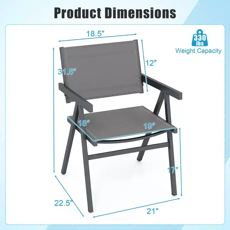 Costway Patio Chairs Set of 2/4 w/Breathable Fabric Seat & Tilt Backrest Comfy Armrest