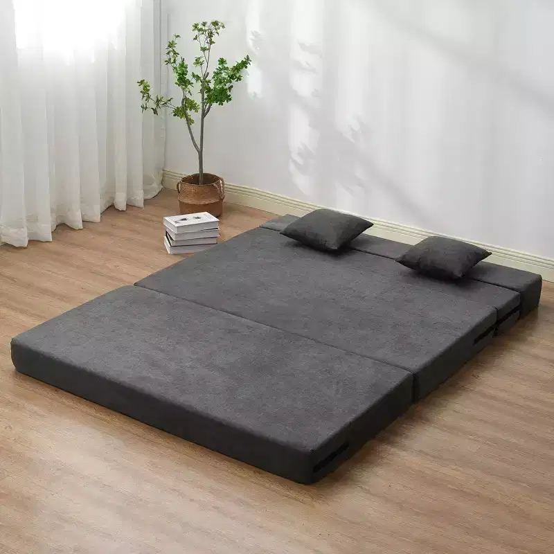 Folding Sofa Bed, 3-in-1 Foldable Couch Bed with 2 Pillows and Washable Cover, High Density Memory Foam Sleeper Chair Bed, Dark Grey (Queen)