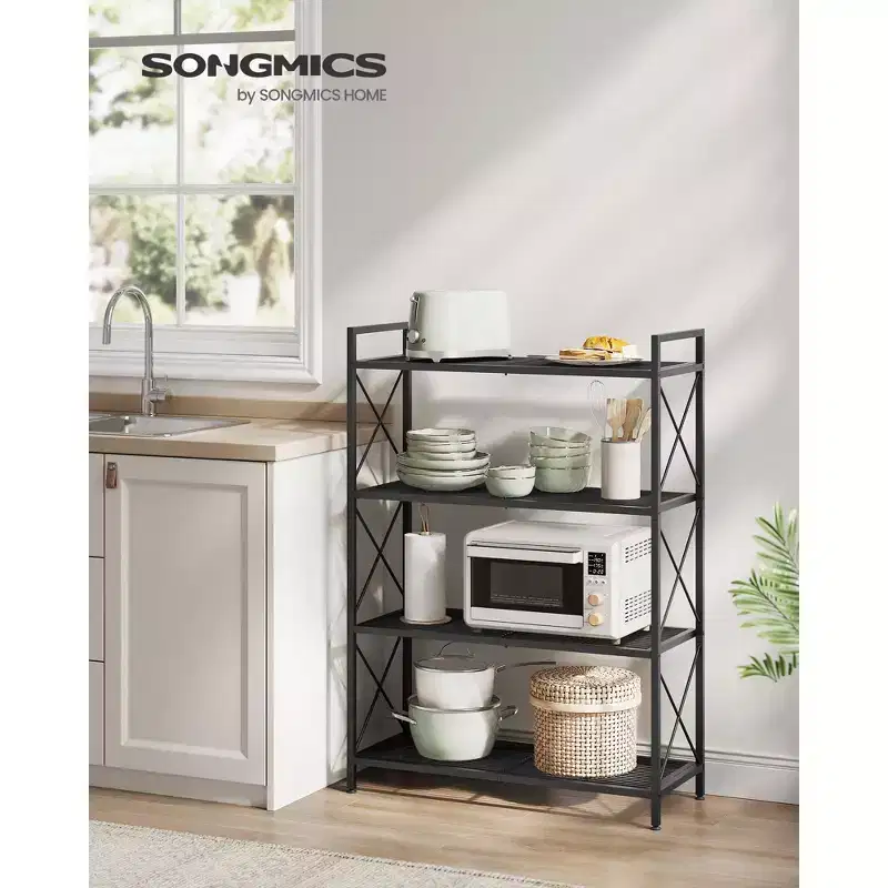 4-Tier Metal Storage Rack with X Side Frames, Dense Mesh, 12.6