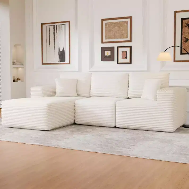 PexFix Modular Sectional Sofa with L-Shape Chaise Modern Upholstered Cloud Couches with Throw Pillows for Living Room Bedroom