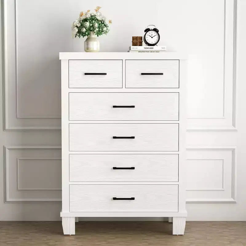 Dresser for Bedroom with 6 Drawers, 45 Tall Grey Chests of Drawers with Storage, Large Drawer Dresser for Closet, Wooden Storage Cabinet for Entryway