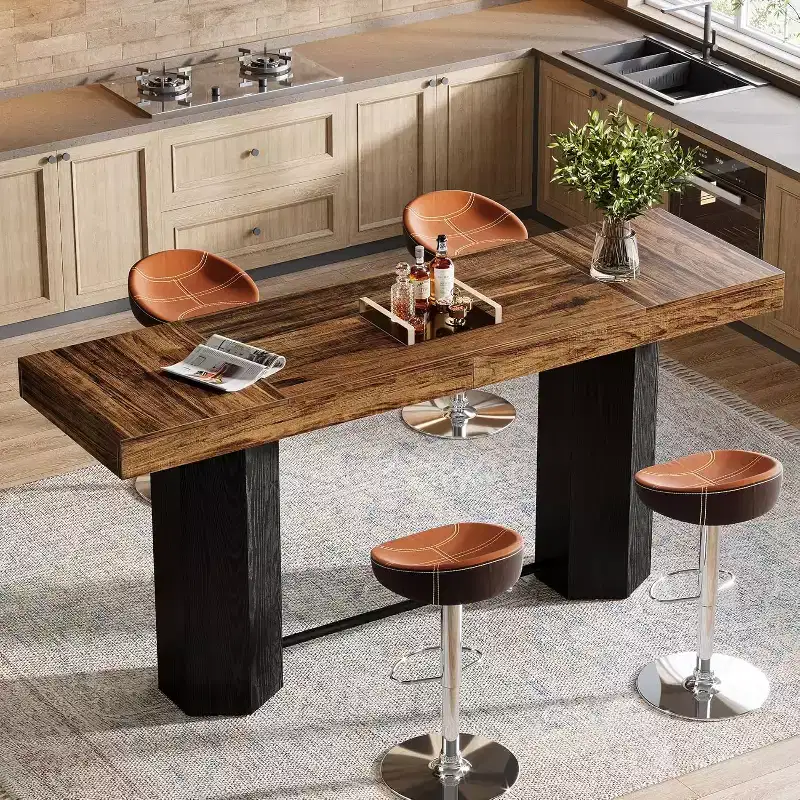 Lantine 70.9 Extra Long Bar Table, Industrial Counter Height Table, Rectangular Bar Height Tables for Kitchen, Dining Room, Pub