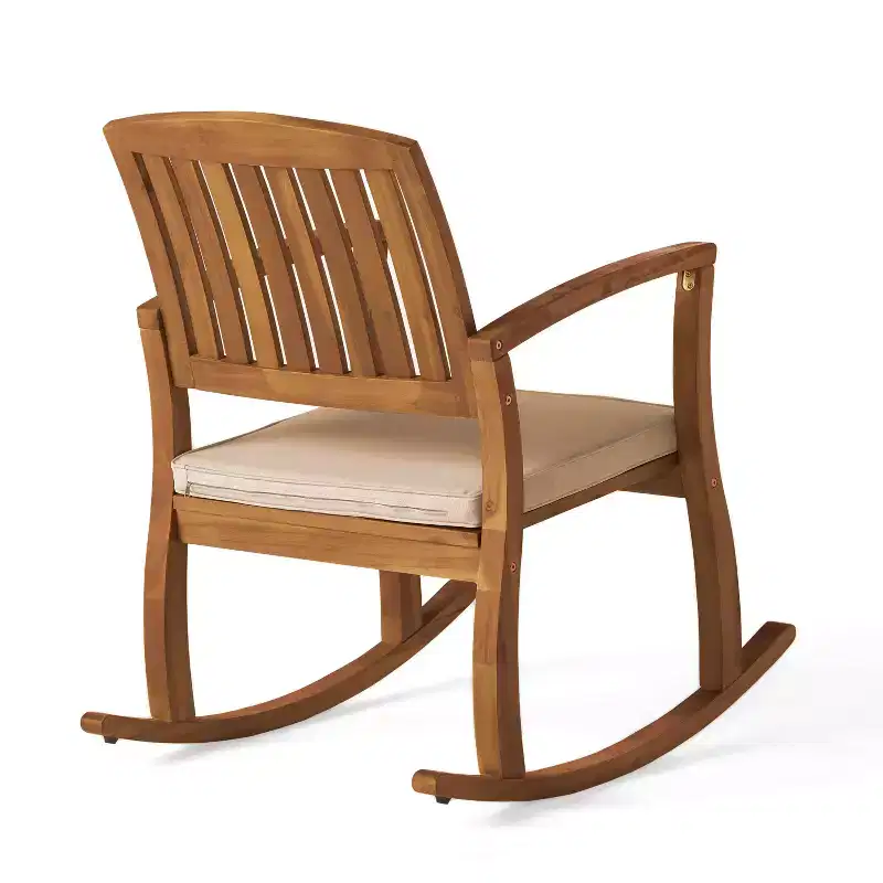 Selma Acacia Rocking Chair with Cushion: Weather-Resistant, Gentle Motion - Christopher Knight Home