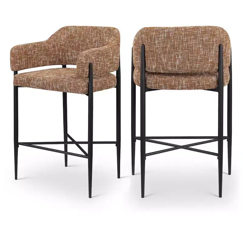 Meridian Furniture Dame Fabric Upholstered Counter Stool, Set of 2