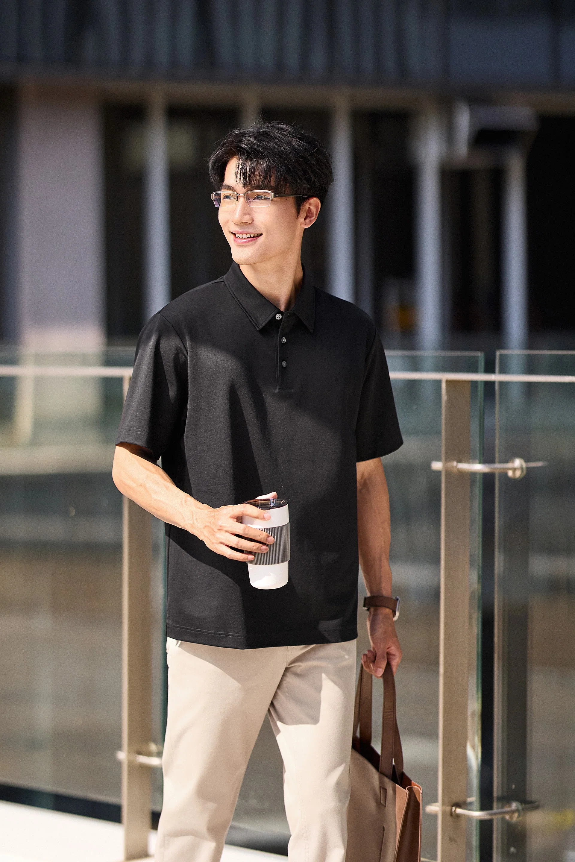 Double-Face Knit Polo – Black