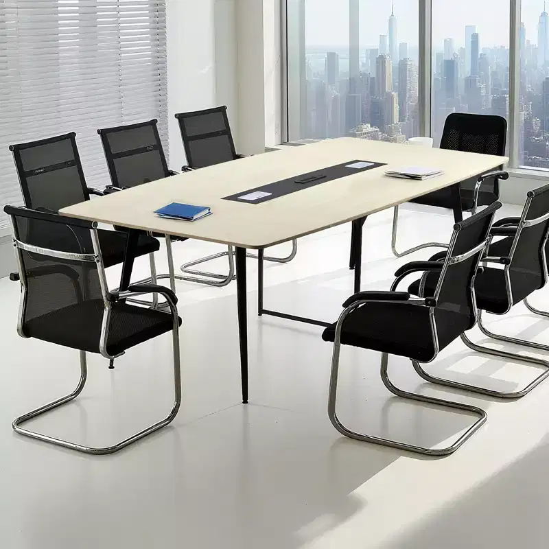 VEVOR Conference Table,8 ft Boat Shaped Office Meeting Table with Charge Station for 10 Person, Modern Boat Seminar Meeting Desk with Metal Legs,Beige