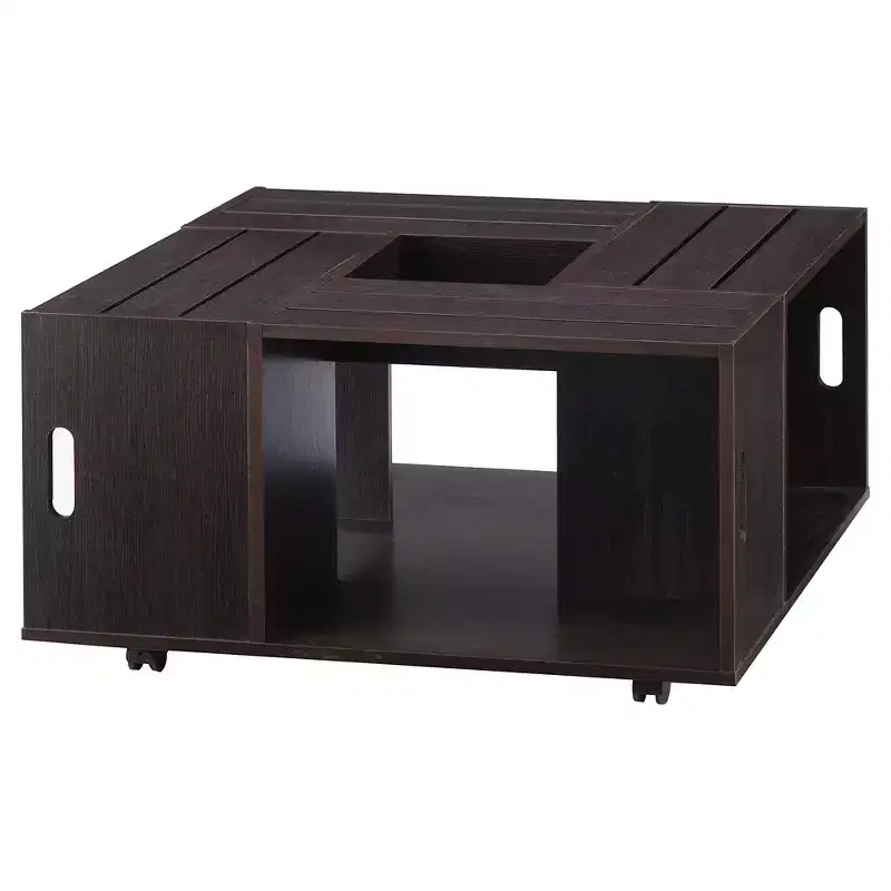 Roseline Modern Crate Box Inspired Coffee Table Espresso - HOMES: Inside + Out: Square Design, Movable, Storage Compartments