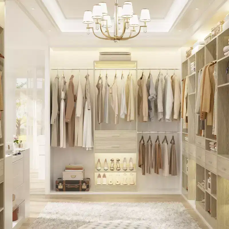 Besiost 8FT Closet Organizer with Extendable Hanging Rod, Wood Closet System with Drawer