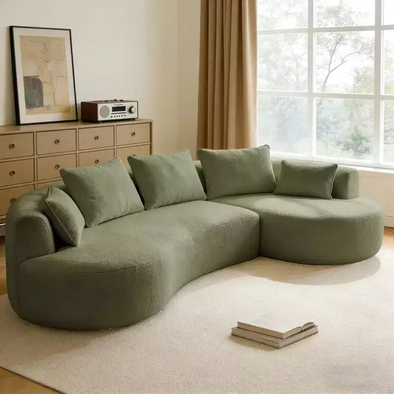 Dyonery 122 Curved Modular Sectional Sofa, Comfy Sofa Couch with Chaise Lounge,Modern Cloud Couch with Deep Seat,lamb fleece Upholstered Seating