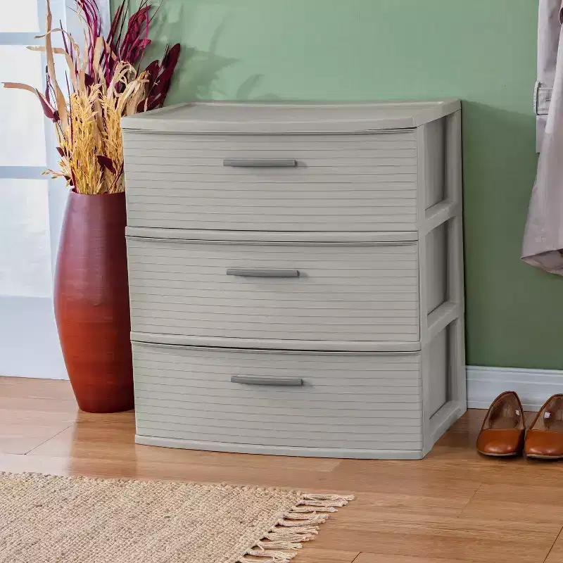 3 Drawer Wide Tower Dark Gray - Plastic Storage Drawers, Portable Universal Storage, No Assembly Required
